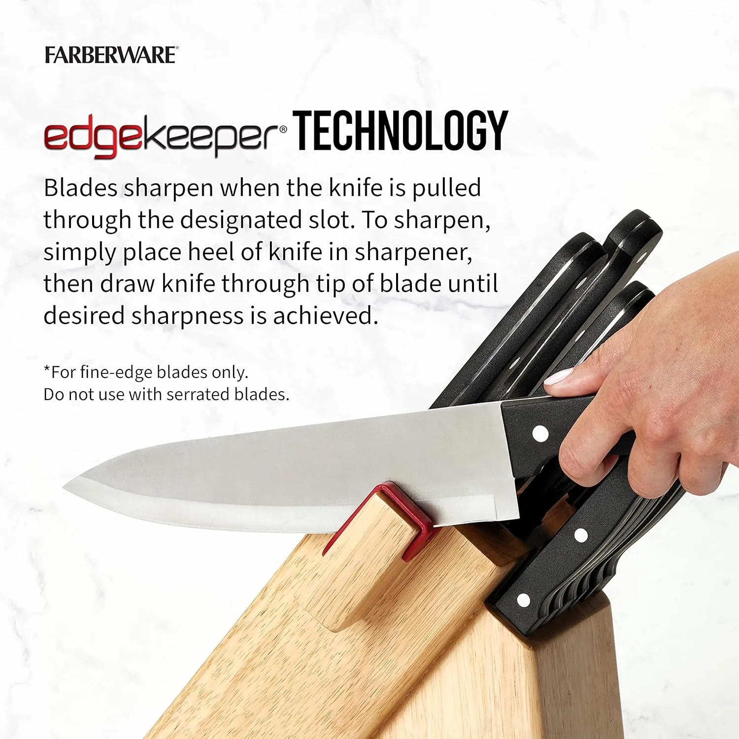 Farberware 14-Piece Triple-Rivet Knife Block Set with Built-In EdgeKeeper Knife Sharpener