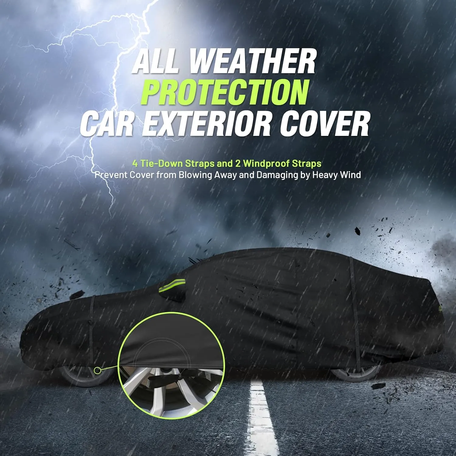 Favoto 6 Layers Car Cover Waterproof All Weather for Automobiles Heavy Duty Outdoor Sun Snow Protection Car Tarp with Windproof Straps Universal Fit for Sedan Length up to 185"