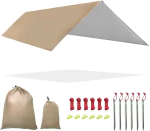 Fay Bless Rain Fly Camping Tarp Waterproof Resistant Sun Shade Lightweight Hammock Tent Tarp with Multifunctional Camping Accessories(Beige, 3×3m)