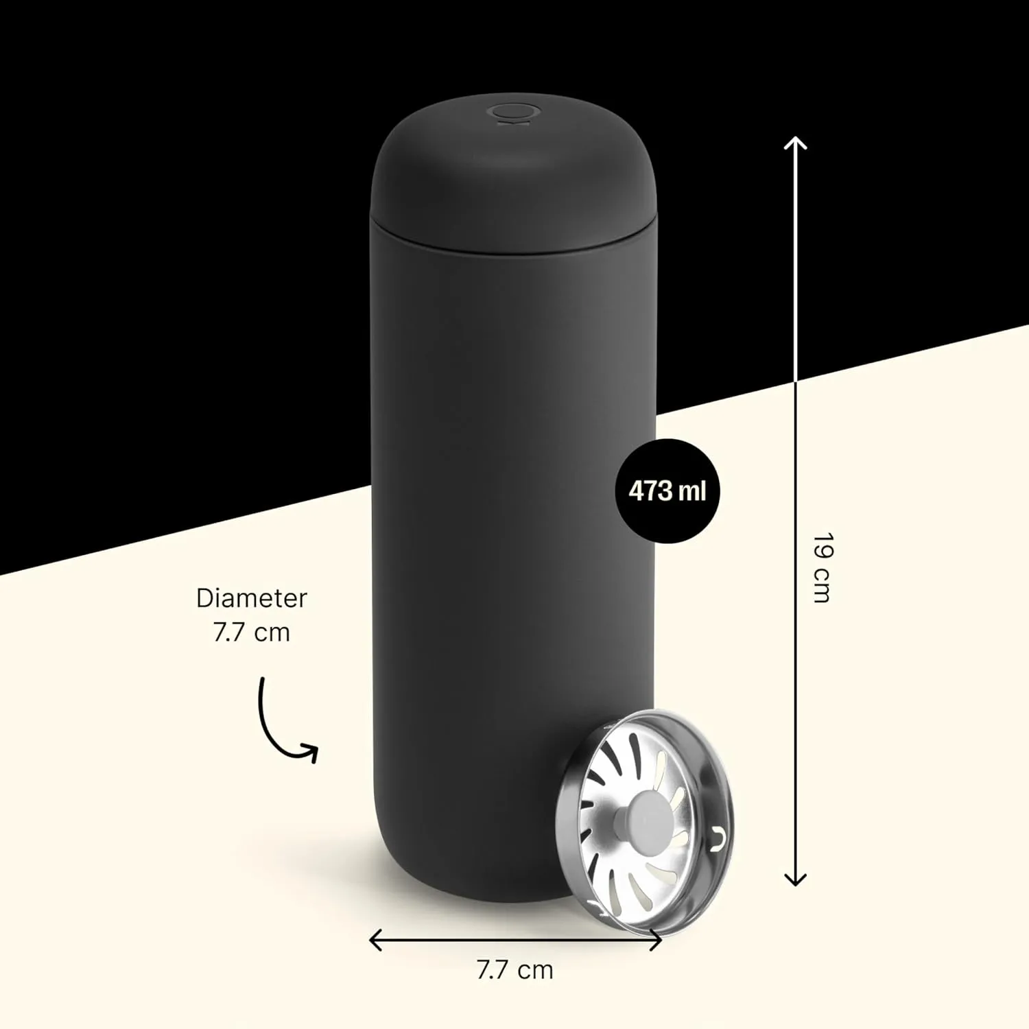 Fellow 16 oz Carter Move Travel Mug - Vacuum-Insulated Stainless Steel Travel Coffee Mug - Coffee Tumbler with Ceramic Interior and Splash Guard - Matte Black