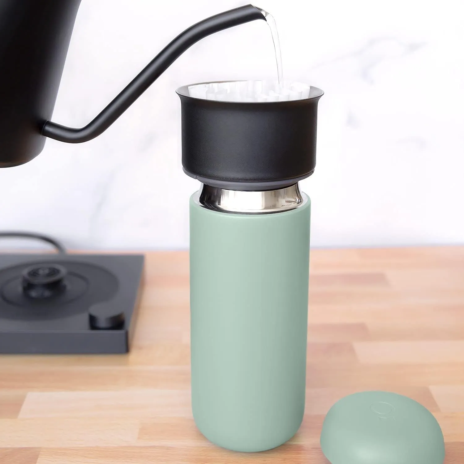 Fellow 16 oz Carter Move Travel Mug - Vacuum-Insulated Stainless Steel Travel Coffee Mug - Coffee Tumbler with Ceramic Interior and Splash Guard - Mint Chip