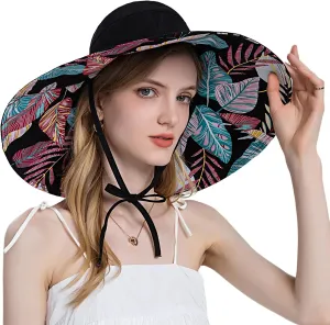 FEOYA Women's Sun Hat Cotton Wide Brim Hat Double-Sided Foldable Hats Uv Protection Travel Hat, Hiking Hat, Fishing Hat
