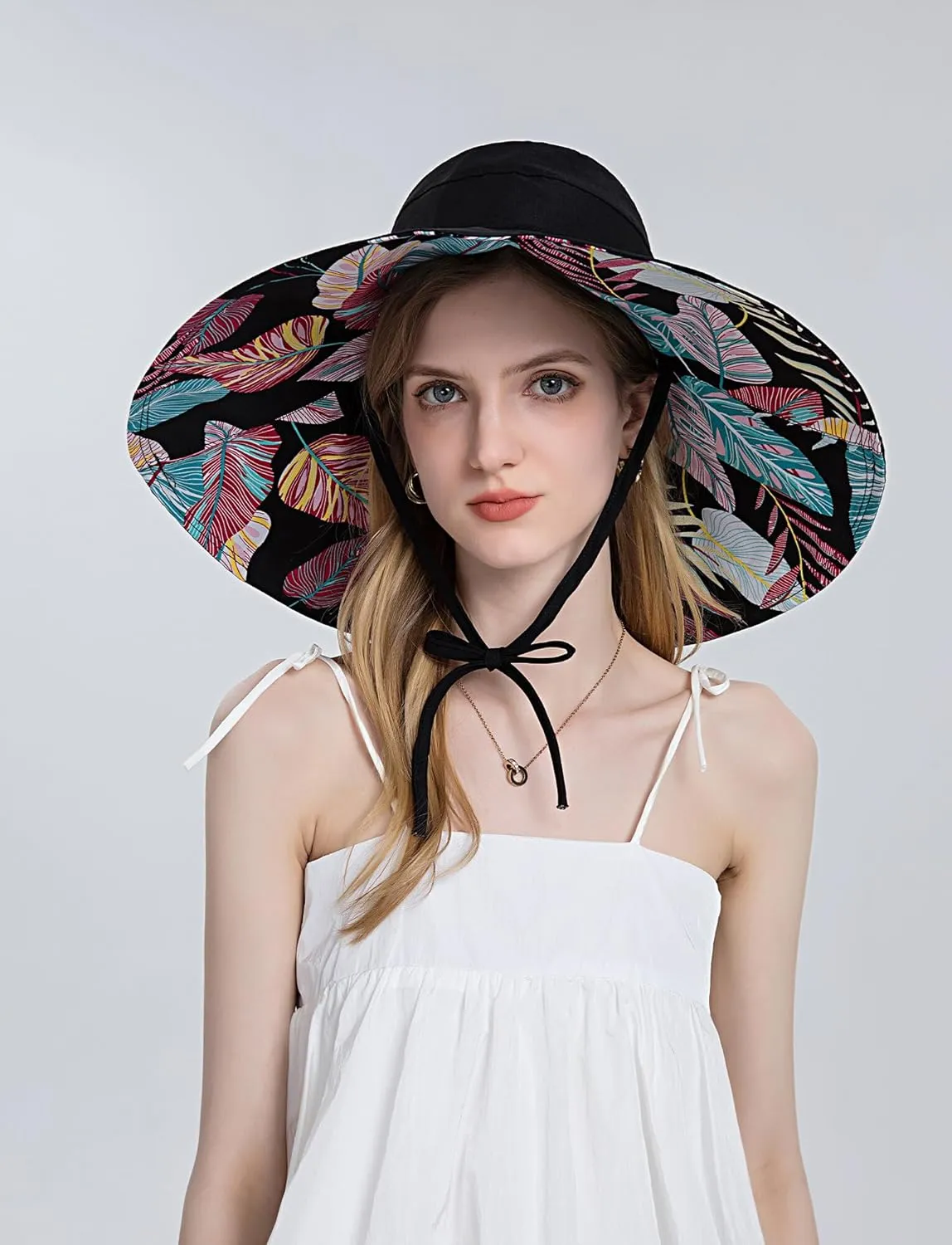 FEOYA Women's Sun Hat Cotton Wide Brim Hat Double-Sided Foldable Hats Uv Protection Travel Hat, Hiking Hat, Fishing Hat