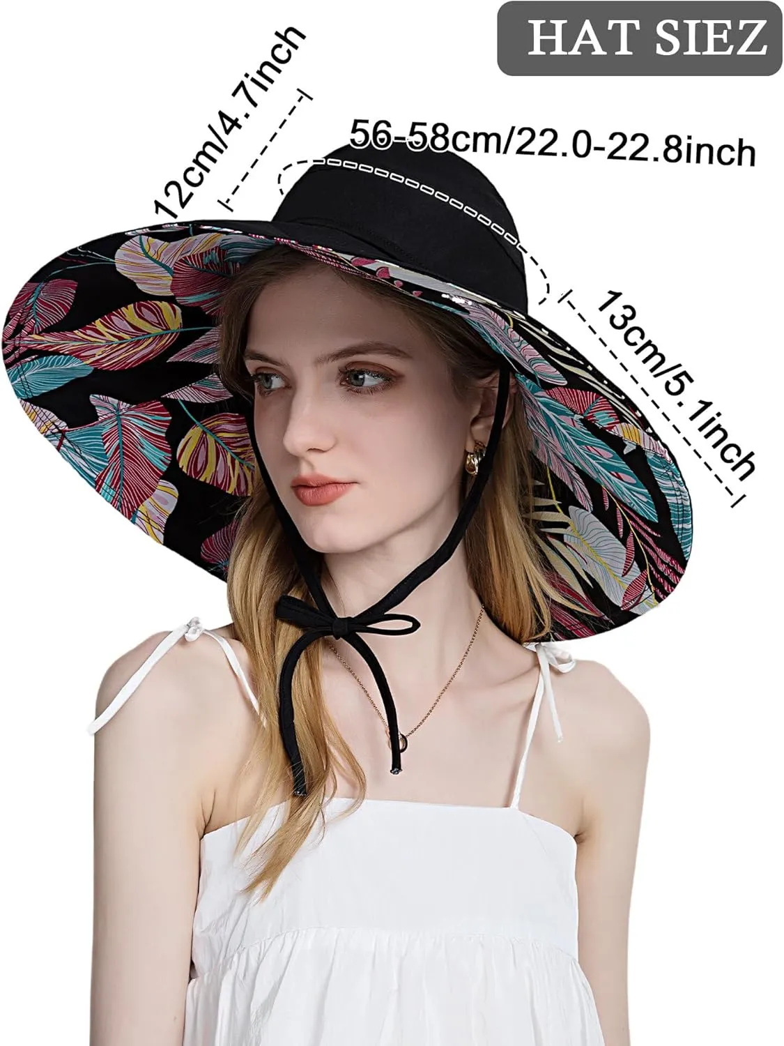 FEOYA Women's Sun Hat Cotton Wide Brim Hat Double-Sided Foldable Hats Uv Protection Travel Hat, Hiking Hat, Fishing Hat