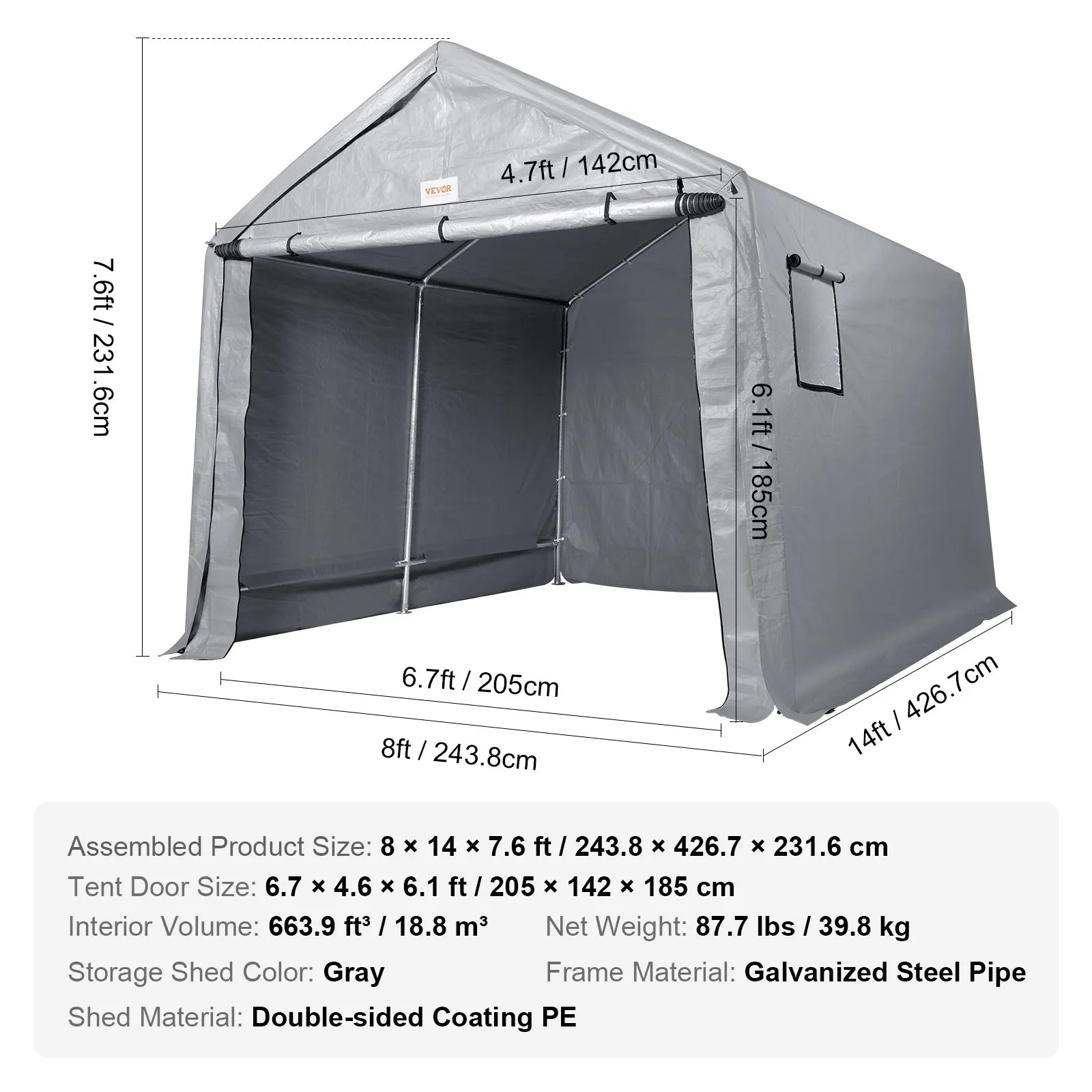 (FINAL PRICES ARE LOWER ON OUR SITE!) VEVOR Portable Shed Outdoor Storage Shelter, 8 x 14 x 7.6 ft Heavy Duty  Instant Storage Tent Tarp Sheds with Roll-up Zipper Door and Ventilated Windows For Motorcycle, Bike, Garden Tools