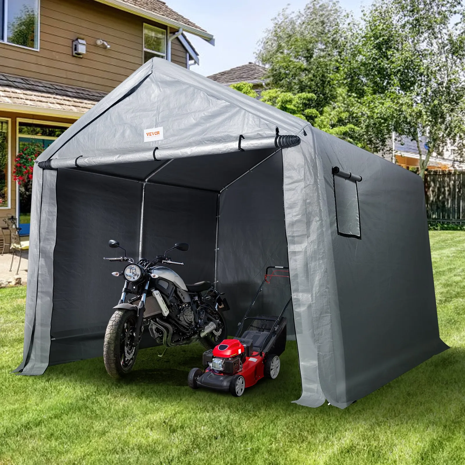 (FINAL PRICES ARE LOWER ON OUR SITE!) VEVOR Portable Shed Outdoor Storage Shelter, 8 x 14 x 7.6 ft Heavy Duty  Instant Storage Tent Tarp Sheds with Roll-up Zipper Door and Ventilated Windows For Motorcycle, Bike, Garden Tools
