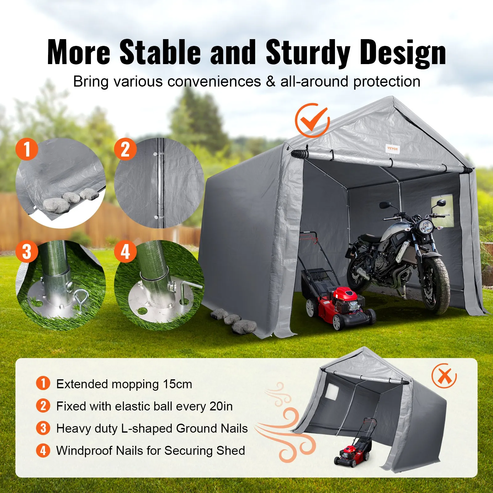 (FINAL PRICES ARE LOWER ON OUR SITE!) VEVOR Portable Shed Outdoor Storage Shelter, 8 x 14 x 7.6 ft Heavy Duty  Instant Storage Tent Tarp Sheds with Roll-up Zipper Door and Ventilated Windows For Motorcycle, Bike, Garden Tools
