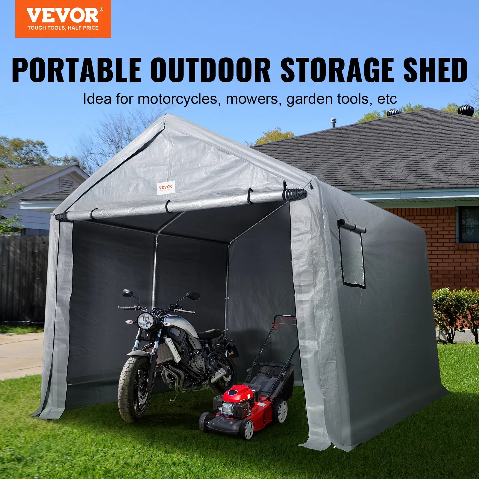 (FINAL PRICES ARE LOWER ON OUR SITE!) VEVOR Portable Shed Outdoor Storage Shelter, 8 x 14 x 7.6 ft Heavy Duty  Instant Storage Tent Tarp Sheds with Roll-up Zipper Door and Ventilated Windows For Motorcycle, Bike, Garden Tools