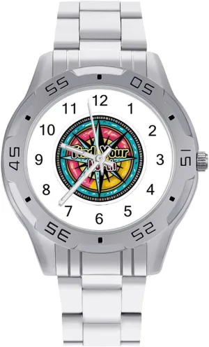 Find Your True North Compass Classic Wrist Watches for Men Casual Business Dress Watch with Stainless Steel Band Work Party