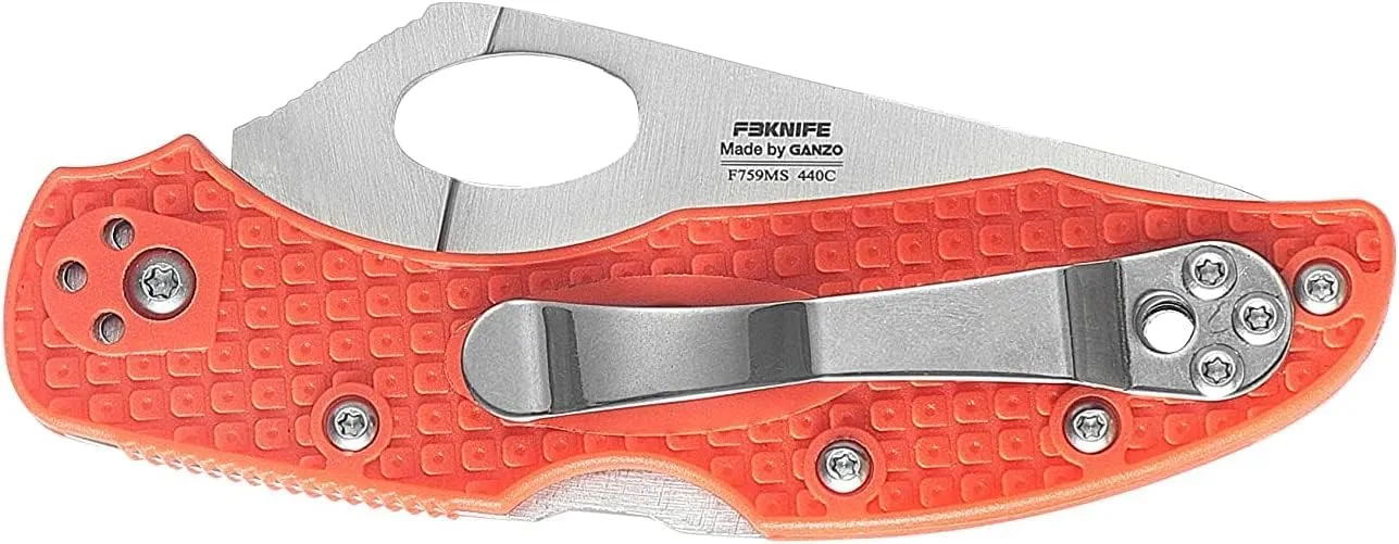Firebird GANZO F759MS-OR Serrated Blade Pocket Folding Knife 440C Stainless Steel Serrated Blade Nylon Glass Fiber Anti-Slip Handle with Clip Fishing Camping EDC Knife (Orange)