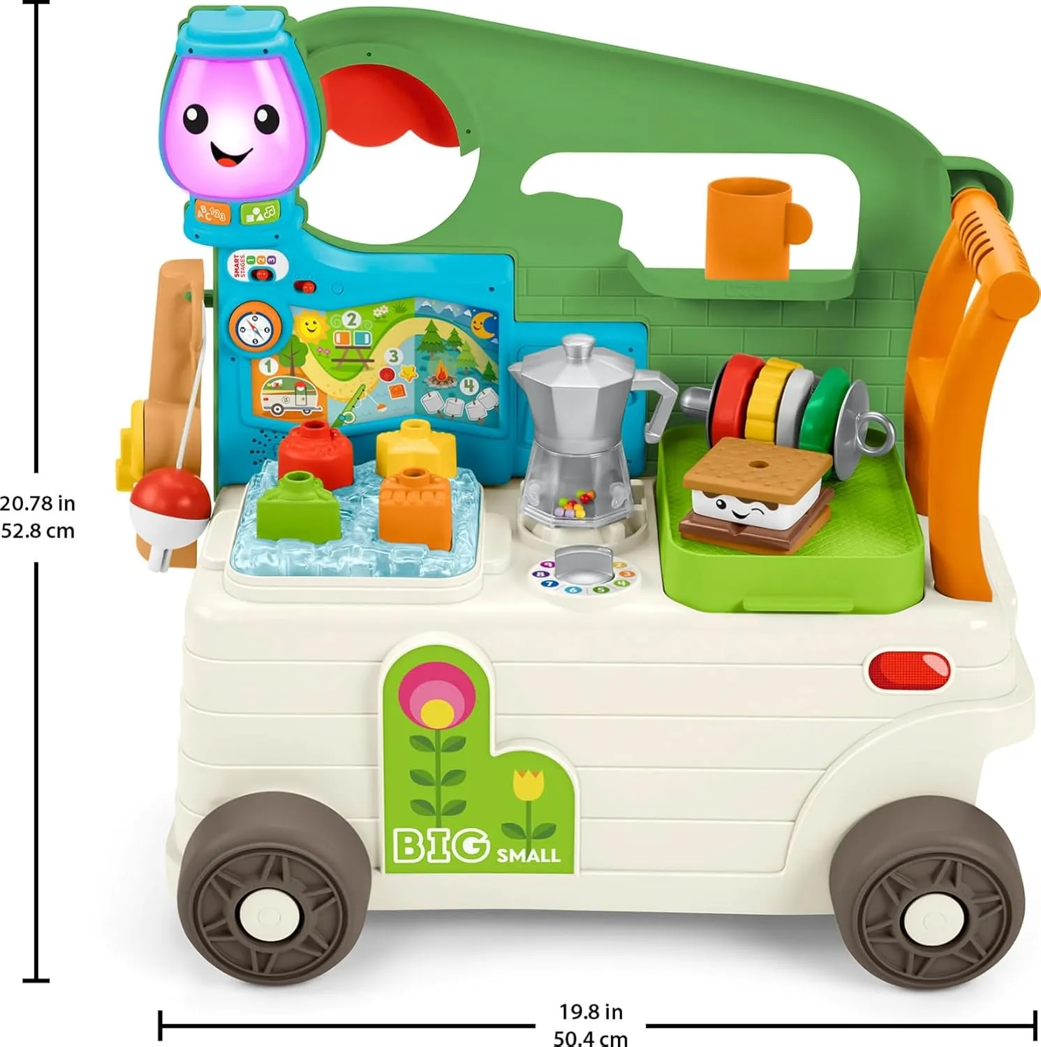 Fisher-Price Baby to Toddler Toy Laugh & Learn 3-in-1 On-the-Go Camper Walker & Activity Center with Smart Stages for Ages 9  Months​, Tan/Green