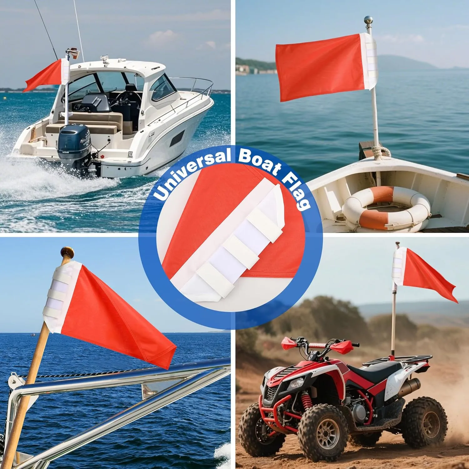 Flag for Boat Fishing Holder Rocket Launcher, Rail Fishing Rod Holder Flag for Boat, Heavy Duty Nylon Sewn Stripes, Universal Banner for Marine Yacht UTV(Solid Color,12 x 18 Inch)