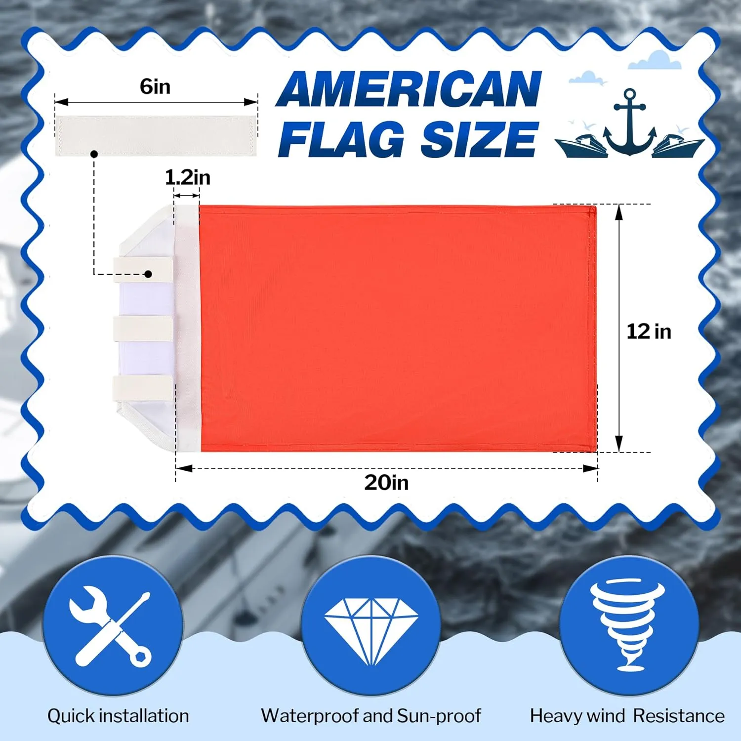 Flag for Boat Fishing Holder Rocket Launcher, Rail Fishing Rod Holder Flag for Boat, Heavy Duty Nylon Sewn Stripes, Universal Banner for Marine Yacht UTV(Solid Color,12 x 18 Inch)