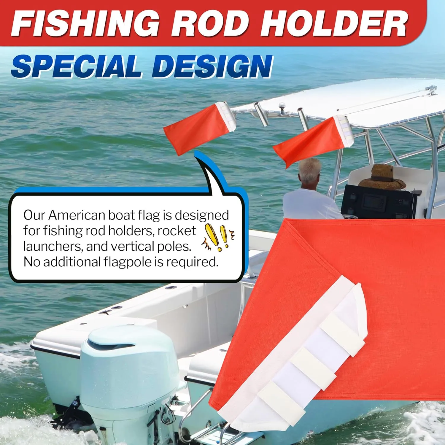 Flag for Boat Fishing Holder Rocket Launcher, Rail Fishing Rod Holder Flag for Boat, Heavy Duty Nylon Sewn Stripes, Universal Banner for Marine Yacht UTV(Solid Color,12 x 18 Inch)