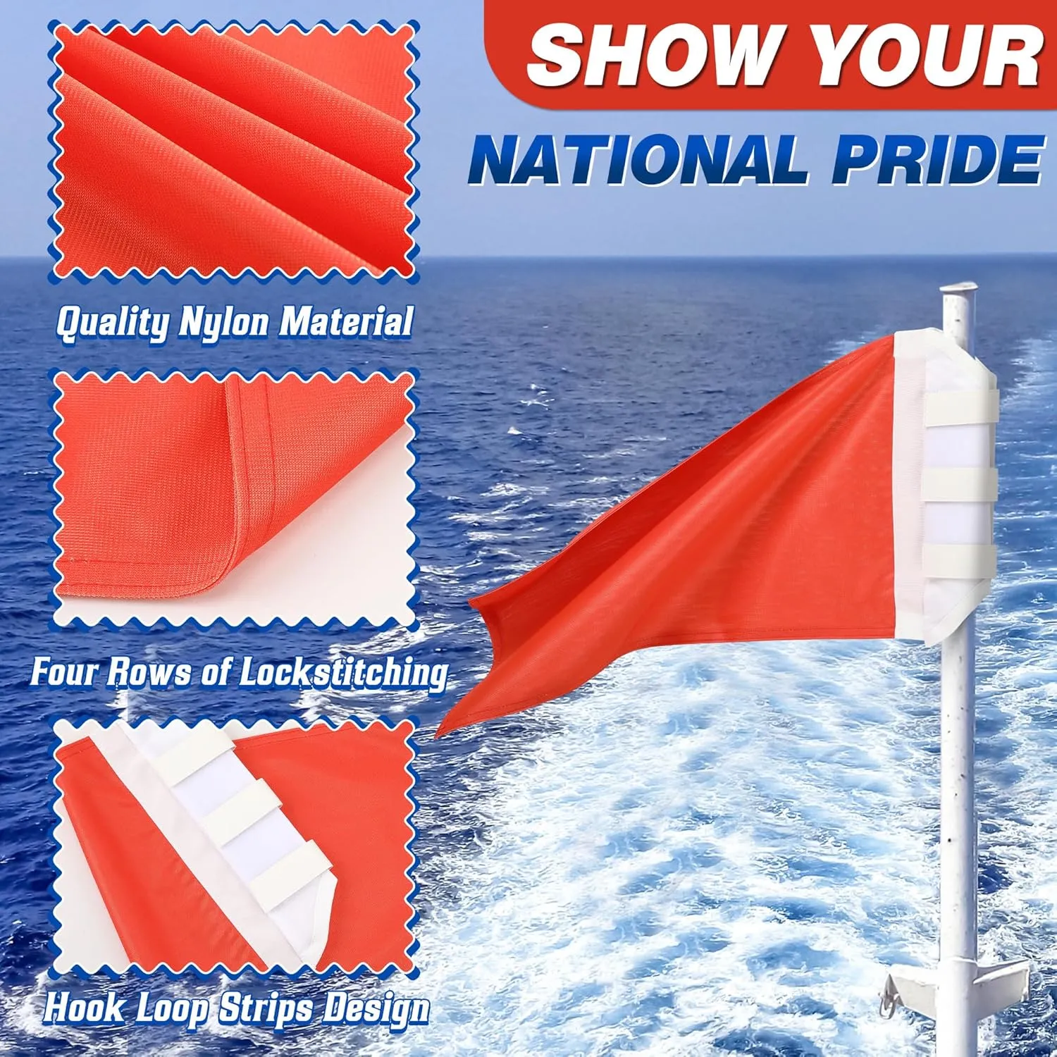 Flag for Boat Fishing Holder Rocket Launcher, Rail Fishing Rod Holder Flag for Boat, Heavy Duty Nylon Sewn Stripes, Universal Banner for Marine Yacht UTV(Solid Color,12 x 18 Inch)