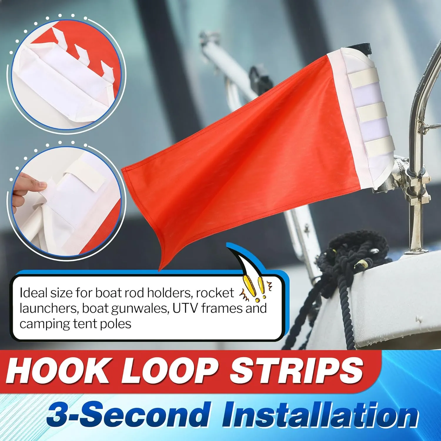 Flag for Boat Fishing Holder Rocket Launcher, Rail Fishing Rod Holder Flag for Boat, Heavy Duty Nylon Sewn Stripes, Universal Banner for Marine Yacht UTV(Solid Color,12 x 18 Inch)