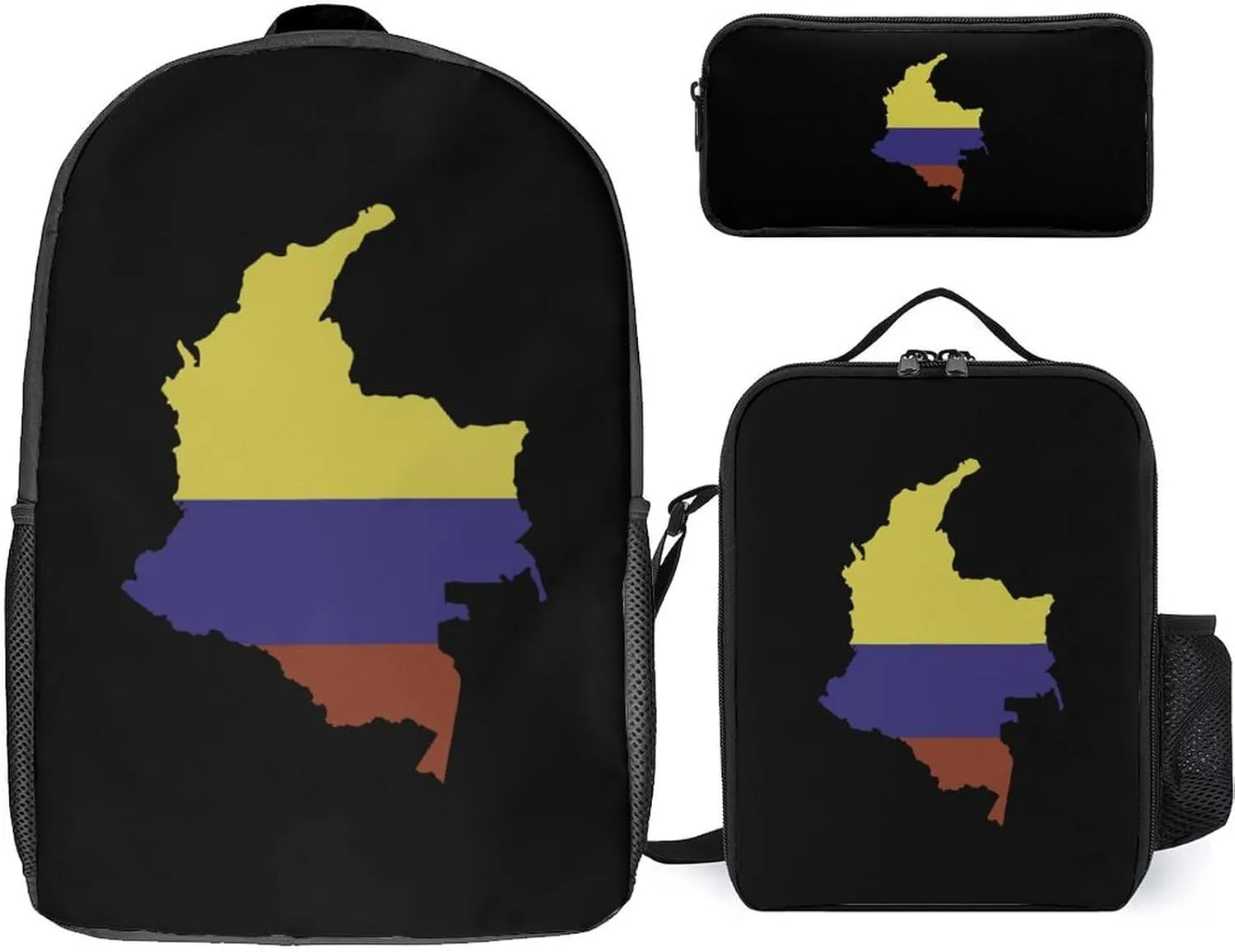 Flag Map of Colombia 17 in Backpack Pencil Case and Lightweight Lunch Bag 3Pcs Set for Work Travel Leisure Day Trip