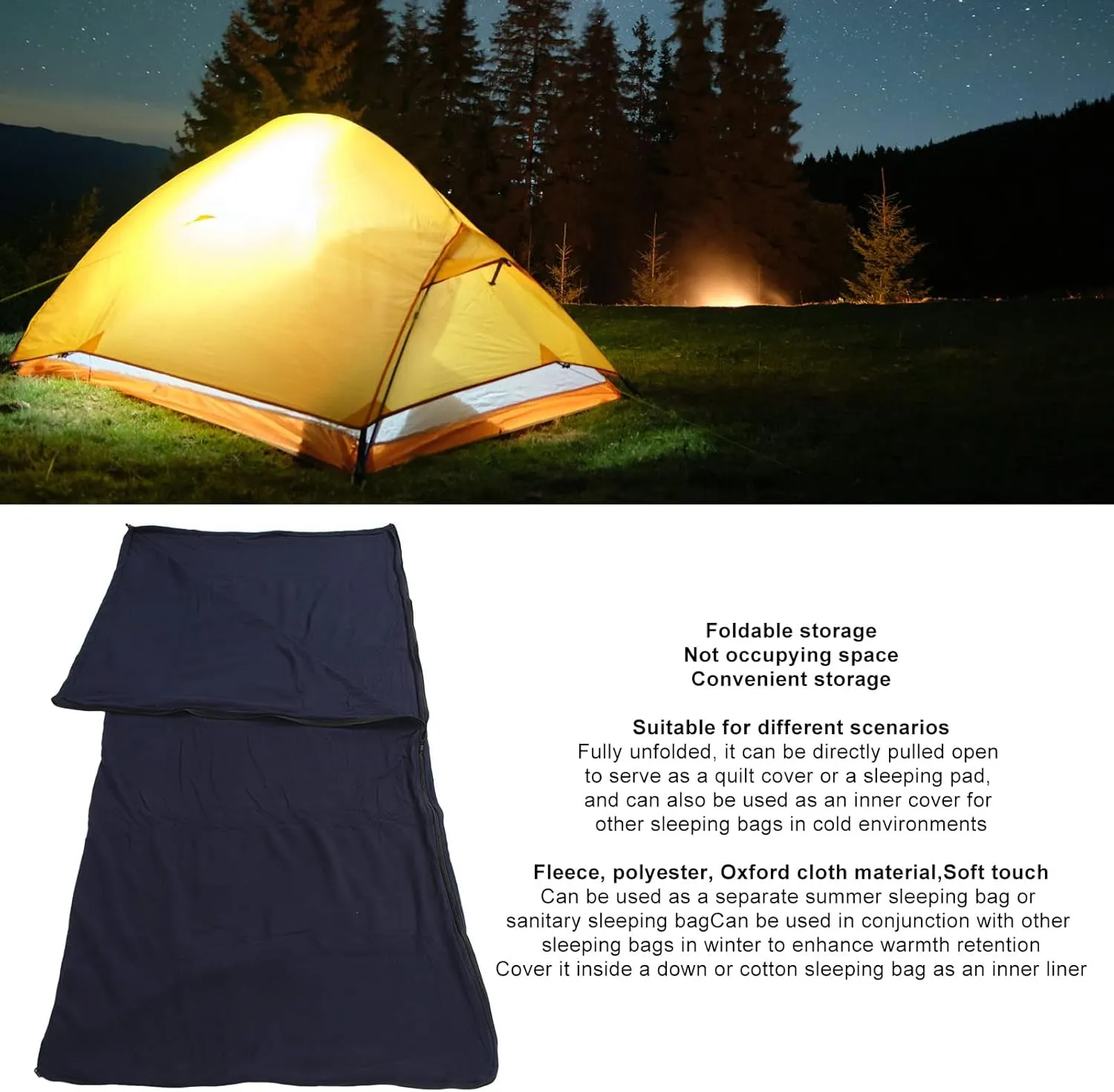 Fleece Sleeping Bag Liner, Portable, Soft and Comfortable, Machine Washable, Lightweight for Camping, Travel, Hotels, and Outdoor Activity