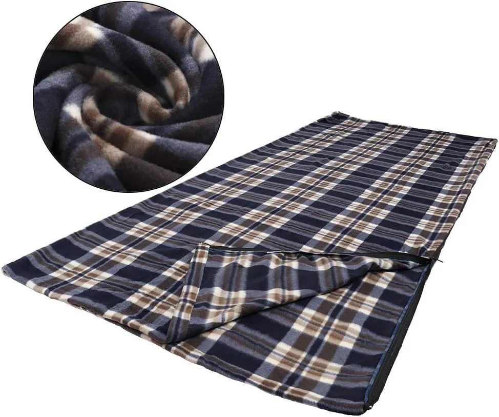 Fleece Sleeping Bag Microfiber Lightweight Travel Sheet Liner Comfortable Warm Sleeping Bag for Cold Weather Camping Blanket with Carry Storage Bag for Outdoor Backpacking(Green)