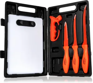Flex Fillet Fishing Cutlery Set with Sharpening Steel, Cutting Board and Durable Leymar Handles, 5-peice