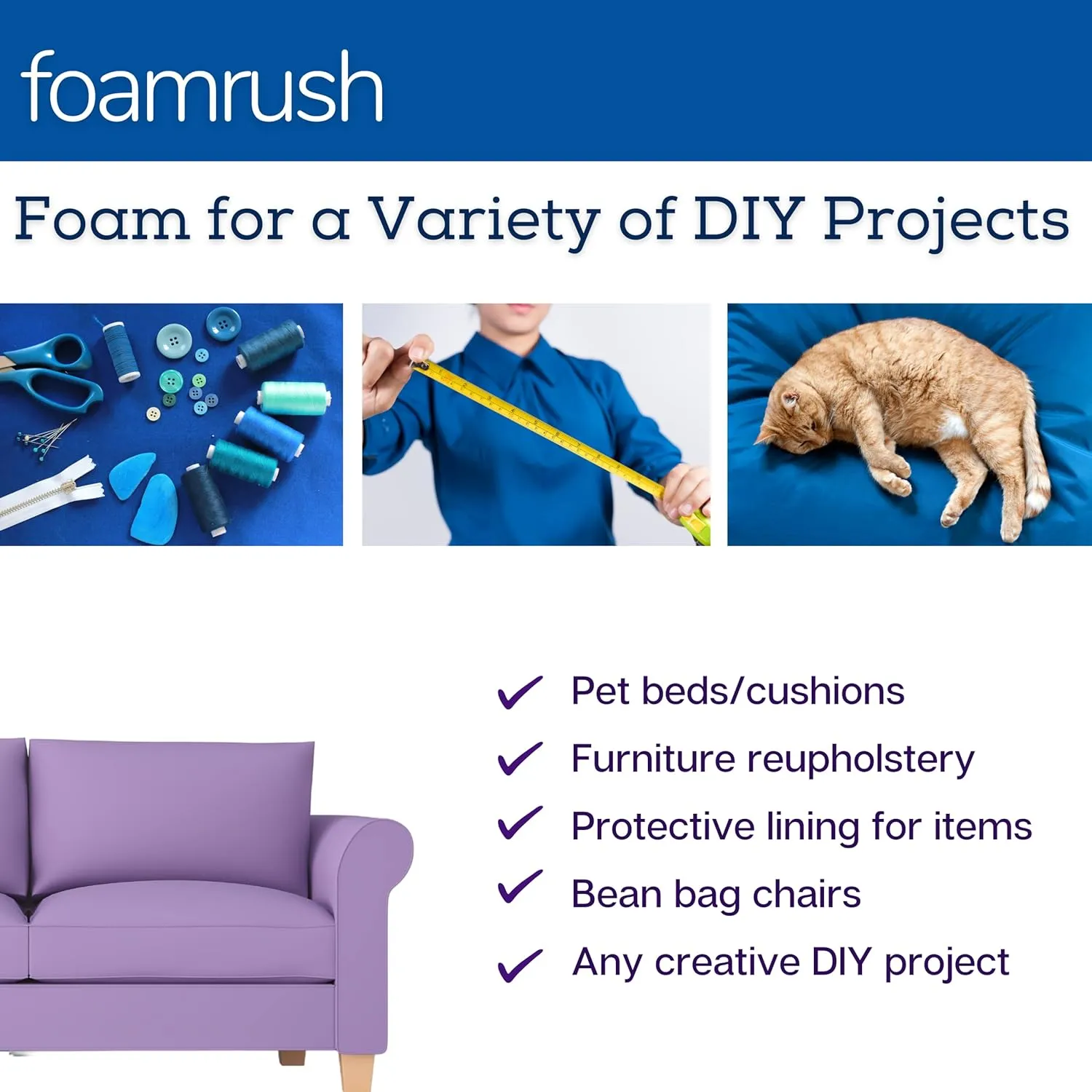 FoamRush 6" x 24" x 24" Gel Memory Foam Upholstery Square Cushion Medium Firm (Chair & Wheelchair Seat Cushion Replacement, Square Foam Dining Chairs, Couch, Sofa, Rubber Padding)