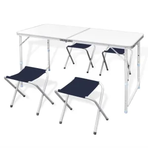 Foldable Camping Table Set with 4 Stools Height Adjustable 47.2''x23.6'' - vidaXL