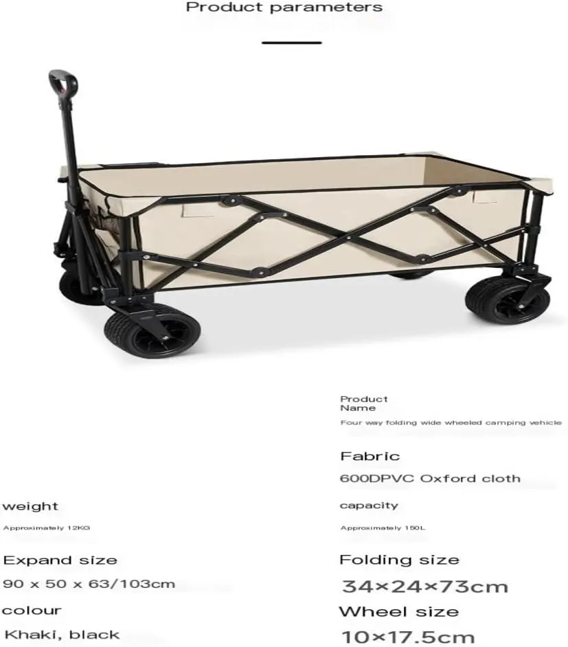Foldable Cart Shanuoduoji Outdoor Camper Fully Folding Camping Trailer Self-Driving Spring Outing Hand-Drawn Cart Picnic Camper Large Capacity Cart(B)