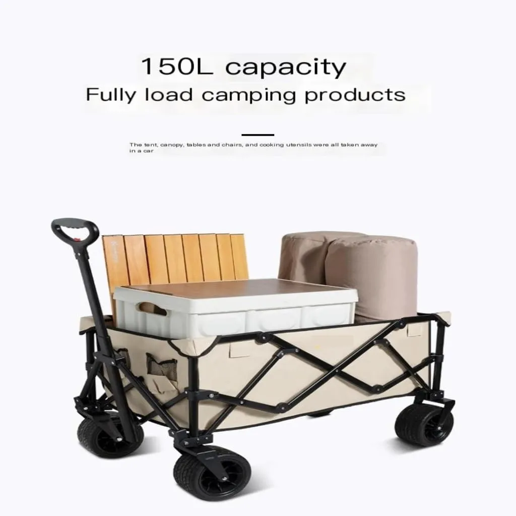 Foldable Cart Shanuoduoji Outdoor Camper Fully Folding Camping Trailer Self-Driving Spring Outing Hand-Drawn Cart Picnic Camper Large Capacity Cart(B)