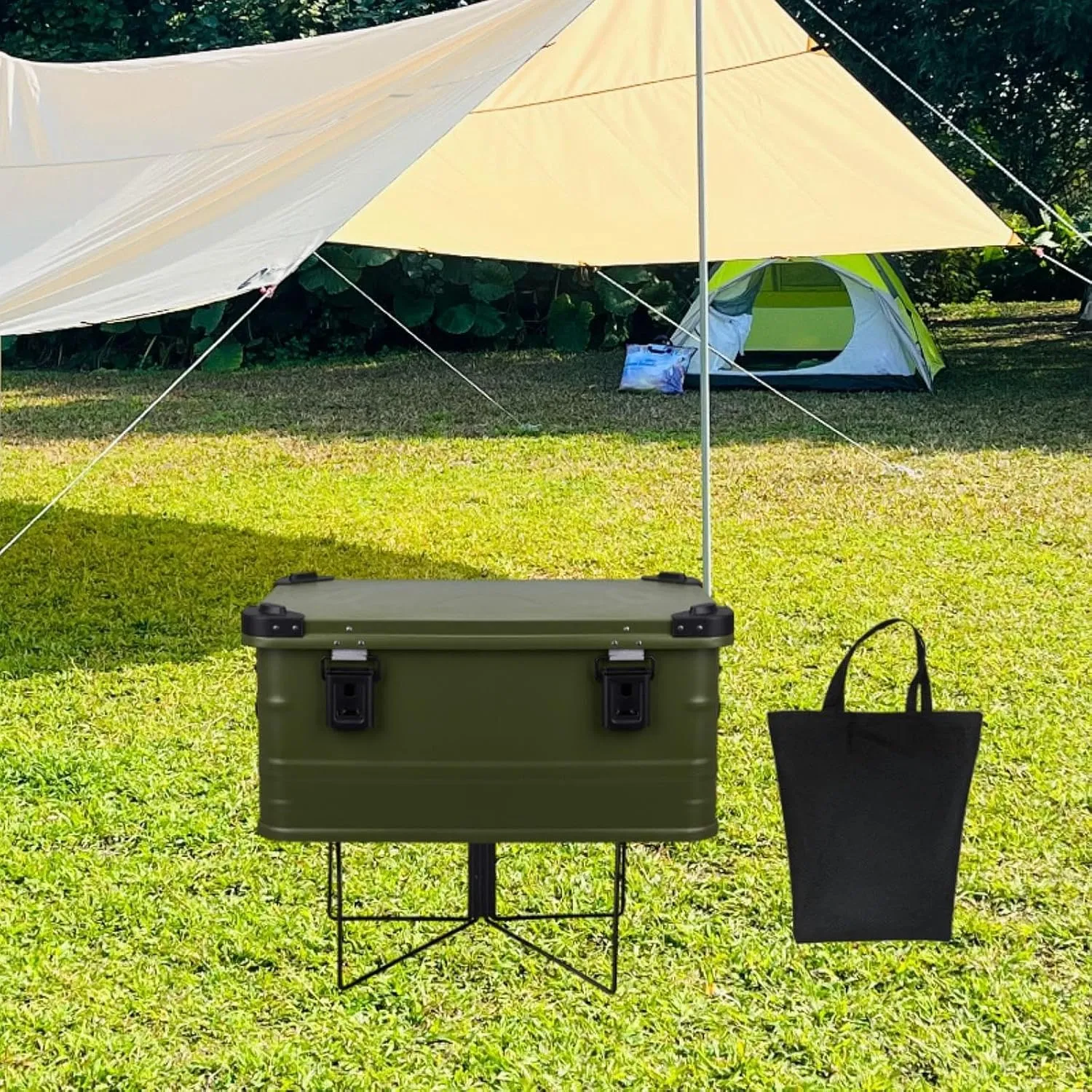 Foldable Cooler Stand with Carry Bag Stable Versatile Trash Bag Holder Compact Storage Bin Stand Ice Box Holder for Camping