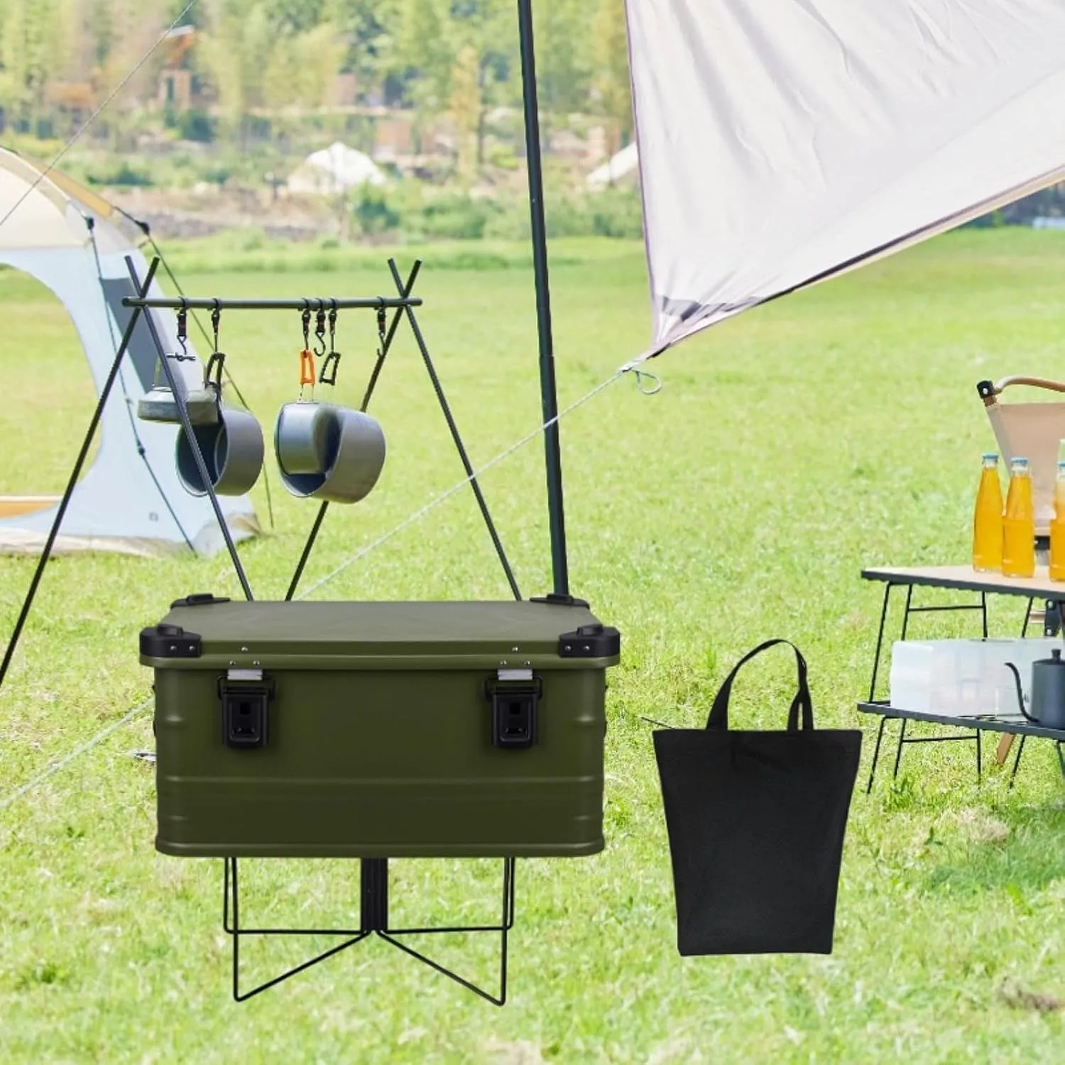 Foldable Cooler Stand with Carry Bag Stable Versatile Trash Bag Holder Compact Storage Bin Stand Ice Box Holder for Camping