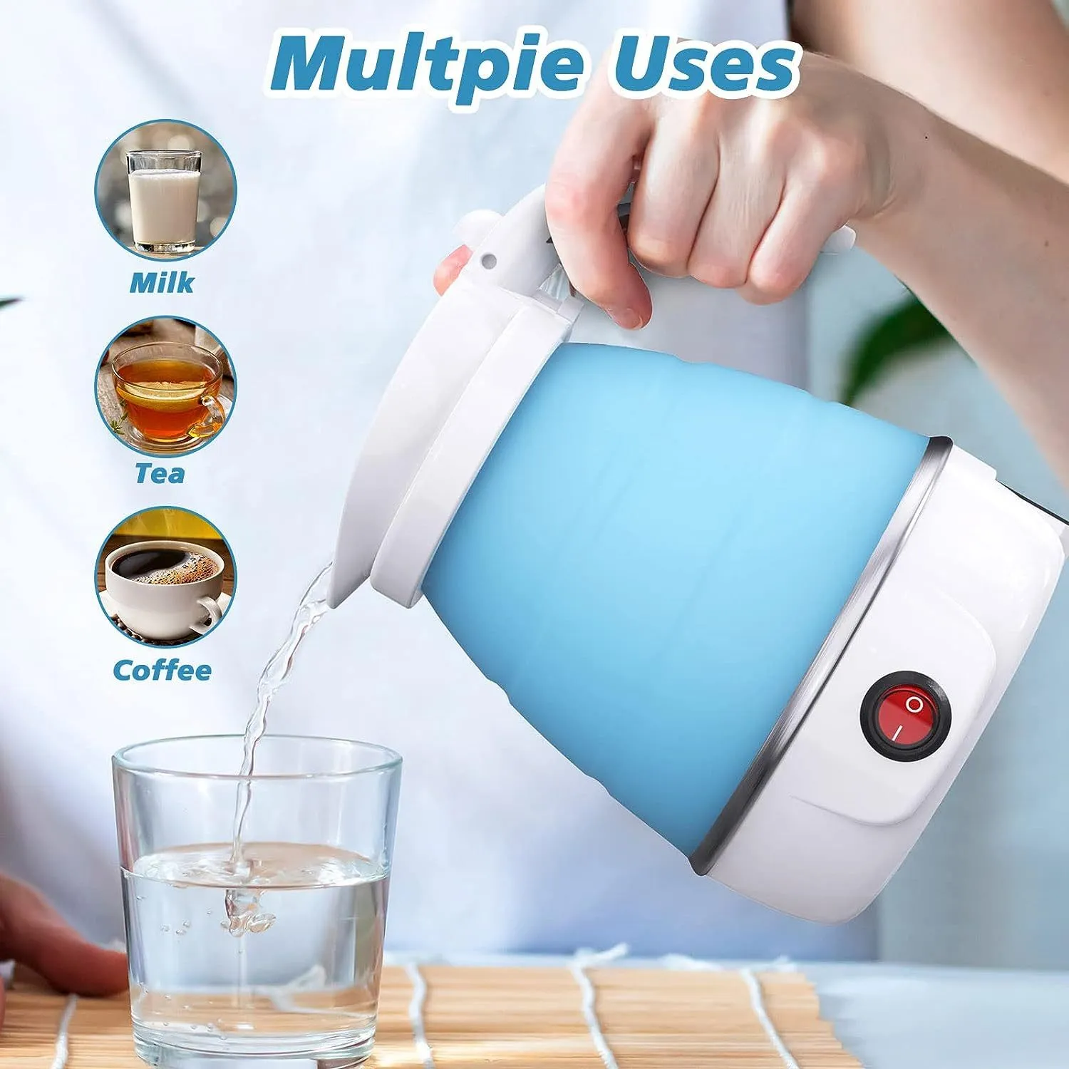 Foldable Kettle, Separable Power Mini Elegant Travel Fast-track support Kettle, Electric With Kettle Cord Camping