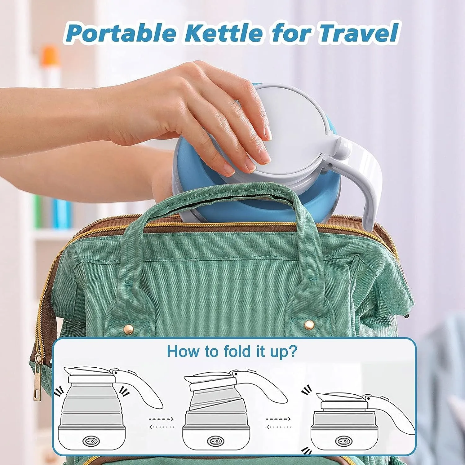 Foldable Kettle, Separable Power Mini Elegant Travel Fast-track support Kettle, Electric With Kettle Cord Camping