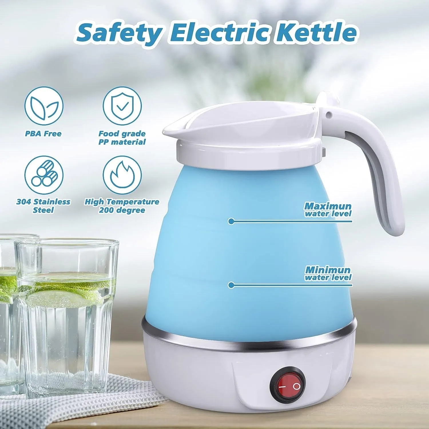 Foldable Kettle, Separable Power Mini Elegant Travel Fast-track support Kettle, Electric With Kettle Cord Camping