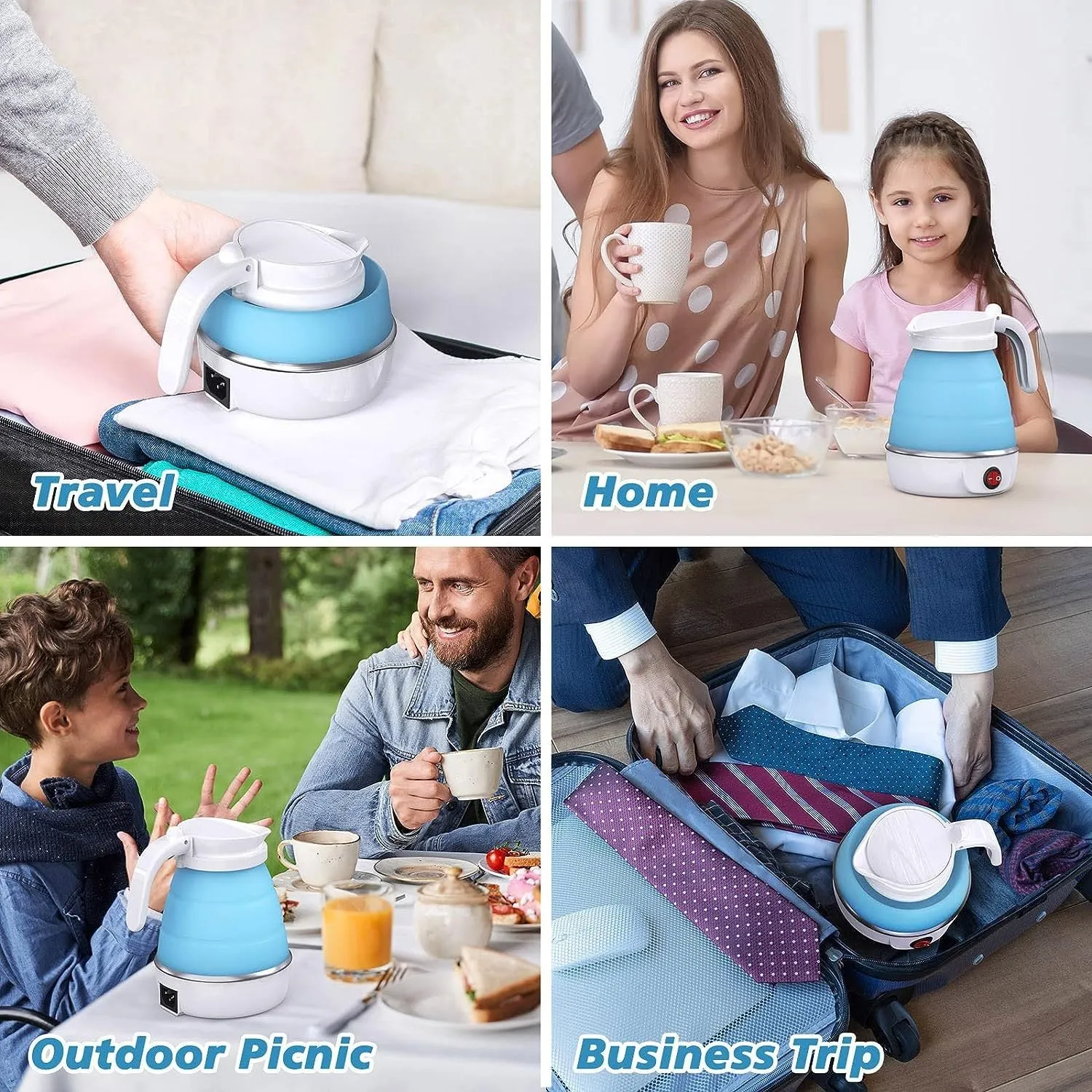 Foldable Kettle, Separable Power Mini Elegant Travel Fast-track support Kettle, Electric With Kettle Cord Camping