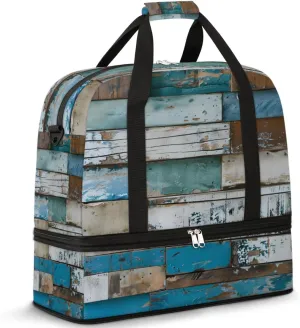 Foldable Travel Duffel Bag for Women, Overnight Weekender Bag Ocean Wood Pattern Carry on Duffel Bag Luggage Sports Gym Tote Bag with Shoes Compartment, Water Rresistant Shoulder Bag,B588