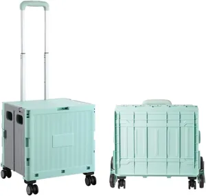 Foldable Utility Cart Collapsible Rolling Carts with Lid Portable Rolling Crate Handcart Shopping Trolley with Telescopic Handle 4 Wheels for Picnic Camping Moving Luggage Use