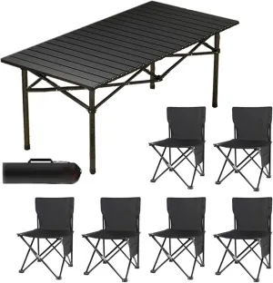 Folding Bea Picnic Tables Collapsible Backpack Lawn air Camping Folding air and Table Set with Roll up Carbon Steel Table Top for More People Party