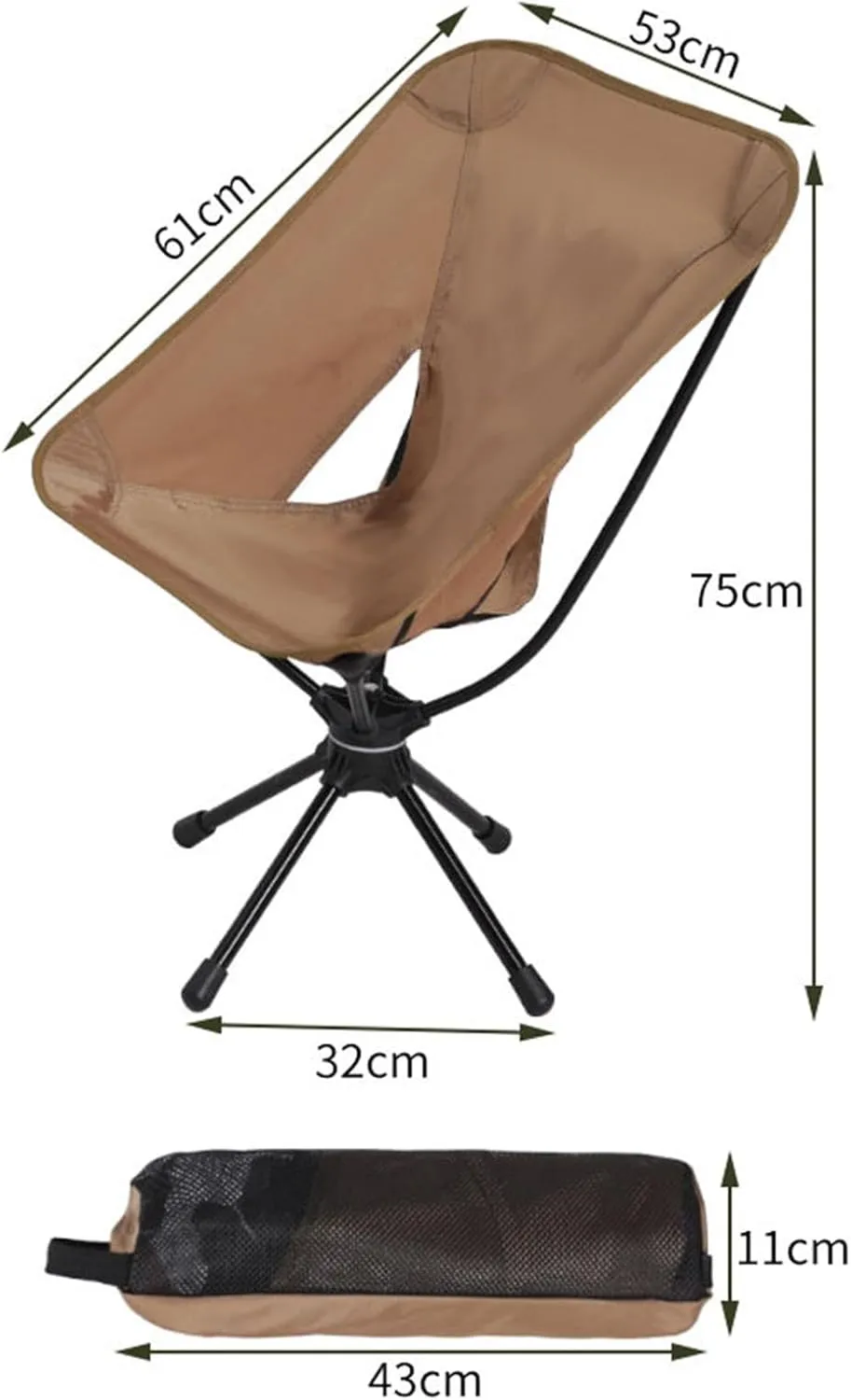 Folding Camping Chair Outdoor Moon Chair Non Slip Aluminum Alloy Frame Camp Stool Beach Chair Portable Chair for Park Travel, Brown