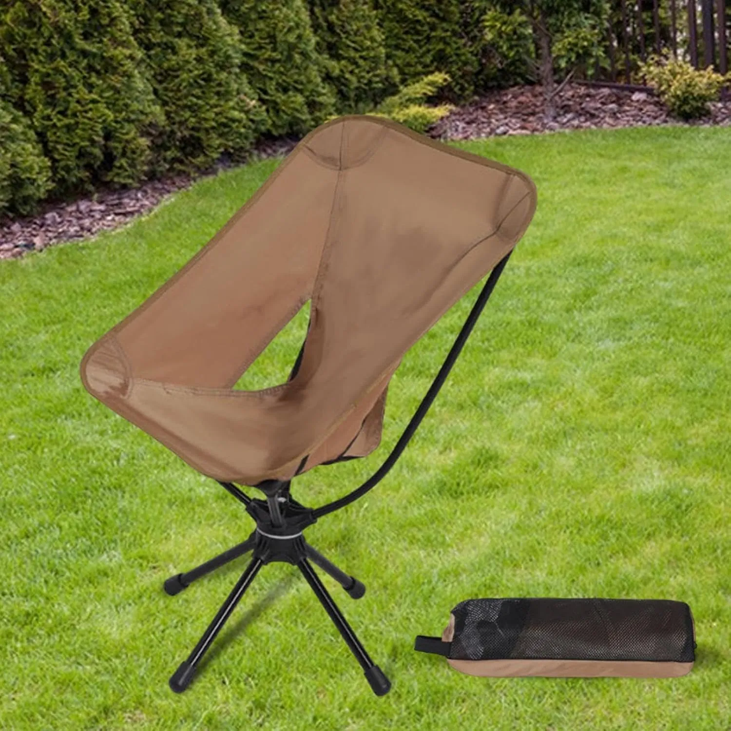Folding Camping Chair Outdoor Moon Chair Non Slip Aluminum Alloy Frame Camp Stool Beach Chair Portable Chair for Park Travel, Brown