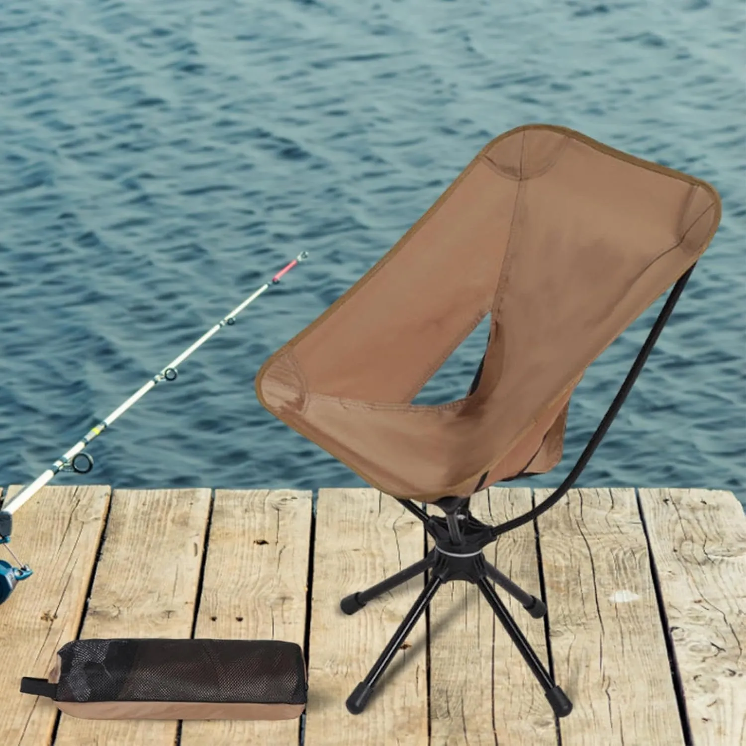 Folding Camping Chair Outdoor Moon Chair Non Slip Aluminum Alloy Frame Camp Stool Beach Chair Portable Chair for Park Travel, Brown