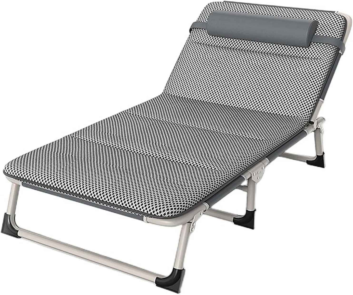 Folding Camping Cot for Adluts, Portable Lightweight Camping Bed with Pillow,4-Position Adjustable Backrest with Strong Steel Frame,Indoor Outdoor Recliner Chair for Home,Offic