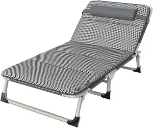 Folding Camping Cot for Adluts, Portable Lightweight Camping Bed with Pillow,4-Position Adjustable Backrest with Strong Steel Frame,Indoor Outdoor Recliner Chair for Home,Offic