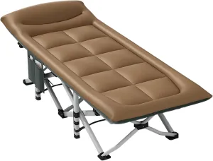 Folding Camping Cot with Mattress and Pillow, Portable No Installation Lightweight Adult Sleeping Bed for Home,Office,Camping and Travelling (Coffee)