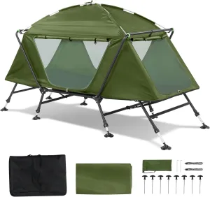 Folding Camping Cots, Off-Ground Combo Cot Bed for Adults Portable Easy Set-up Tent, 84.6x34.5x49.2inch,Portable Sleeping Cot Camping Bed, Sunshade, Camping Tent