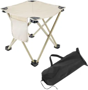 Folding Camping Stool, 12.3 Inch Portable Camping Stool With with Carry Bag, Convenient for Travel, BBQ, Fishing Hiking Outdoor Folding Stool with Non-Slip seat Cushion,Load Capacity to 400lbs (Khaki)