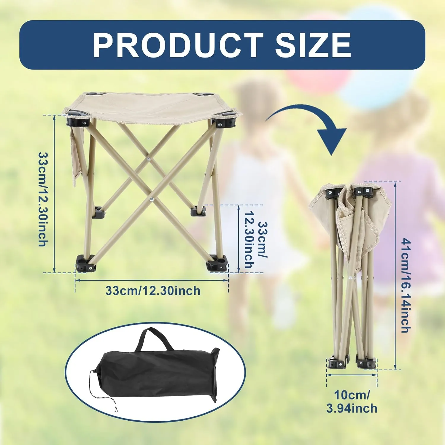 Folding Camping Stool, 12.3 Inch Portable Camping Stool With with Carry Bag, Convenient for Travel, BBQ, Fishing Hiking Outdoor Folding Stool with Non-Slip seat Cushion,Load Capacity to 400lbs (Khaki)