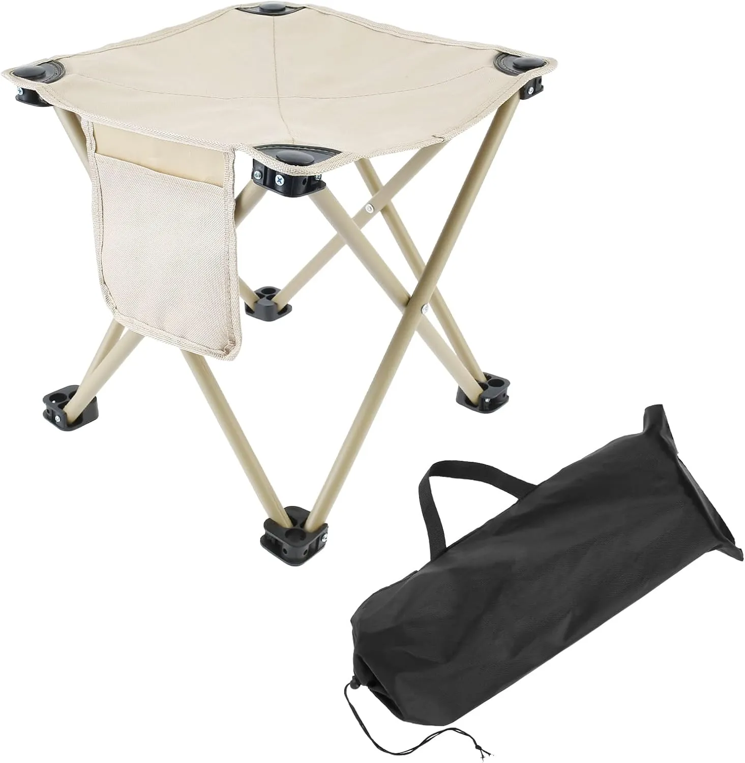 Folding Camping Stool, 12.3 Inch Portable Camping Stool With with Carry Bag, Convenient for Travel, BBQ, Fishing Hiking Outdoor Folding Stool with Non-Slip seat Cushion,Load Capacity to 400lbs (Khaki)