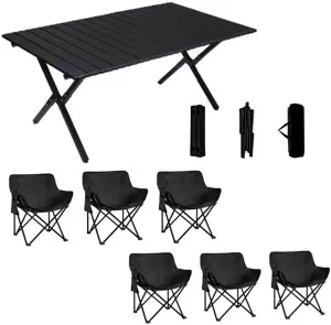 Folding Camping Table and air Set, Portable Camp airs Lightweight Roll up Carbon Steel Camp Table Foldable Lawn air Picnic Table with Carrying Bag