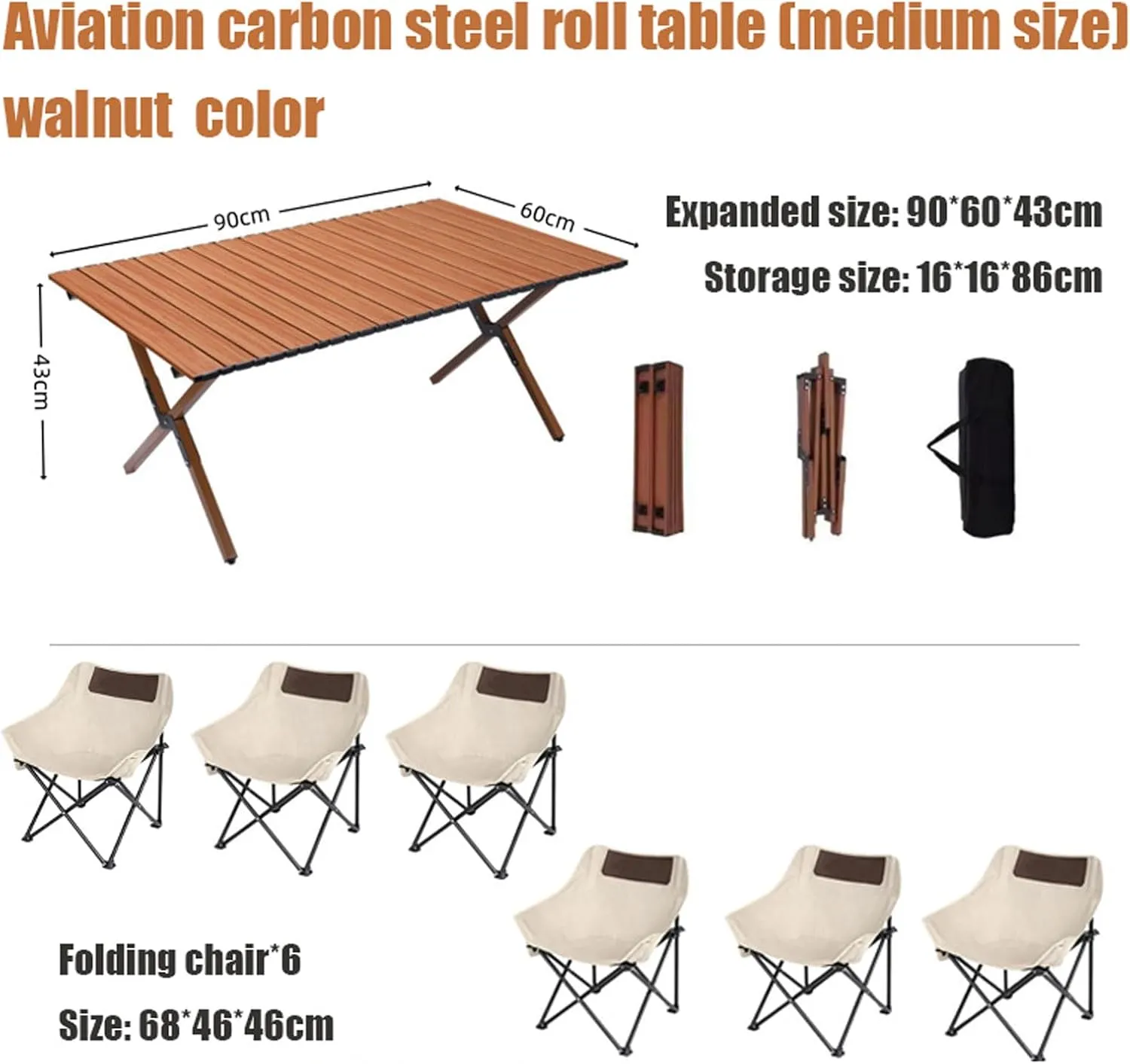 Folding Camping Table and air Set, Portable Camp airs Lightweight Roll up Carbon Steel Camp Table Foldable Lawn air Picnic Table with Carrying Bag