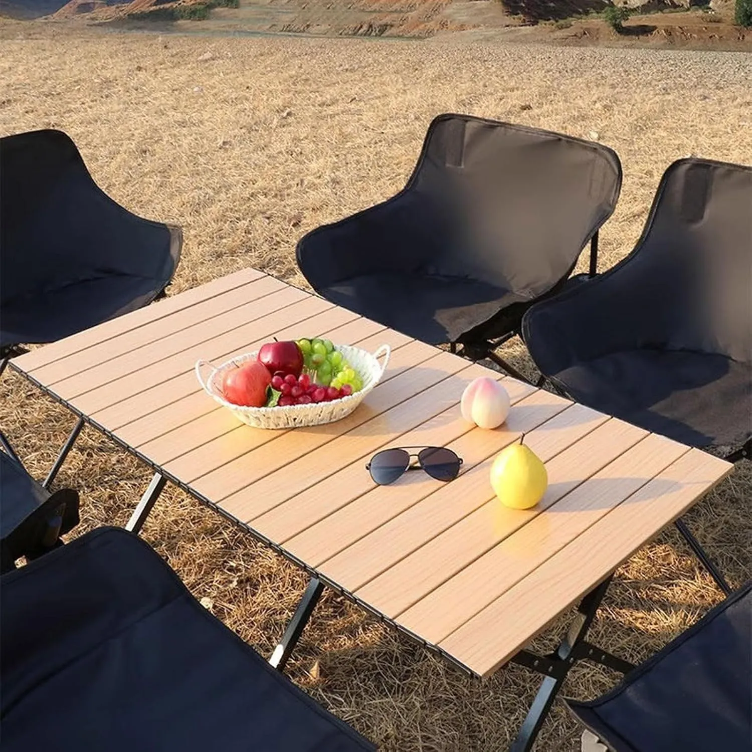 Folding Camping Table and air Set, Portable Camp airs Lightweight Roll up Carbon Steel Camp Table Foldable Lawn air Picnic Table with Carrying Bag